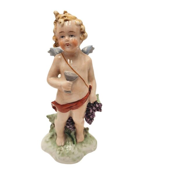 Fasold & Stauch Angel Figurine Cherub GERMANY PORCELAIN Vintage Wine Wallendorf